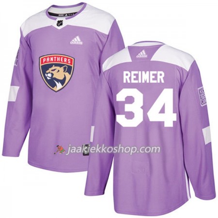 Miehille NHL Florida Panthers Pelipaita James Reimer 34 Adidas 2017-2018 Violetti Fights Cancer Practice Authentic